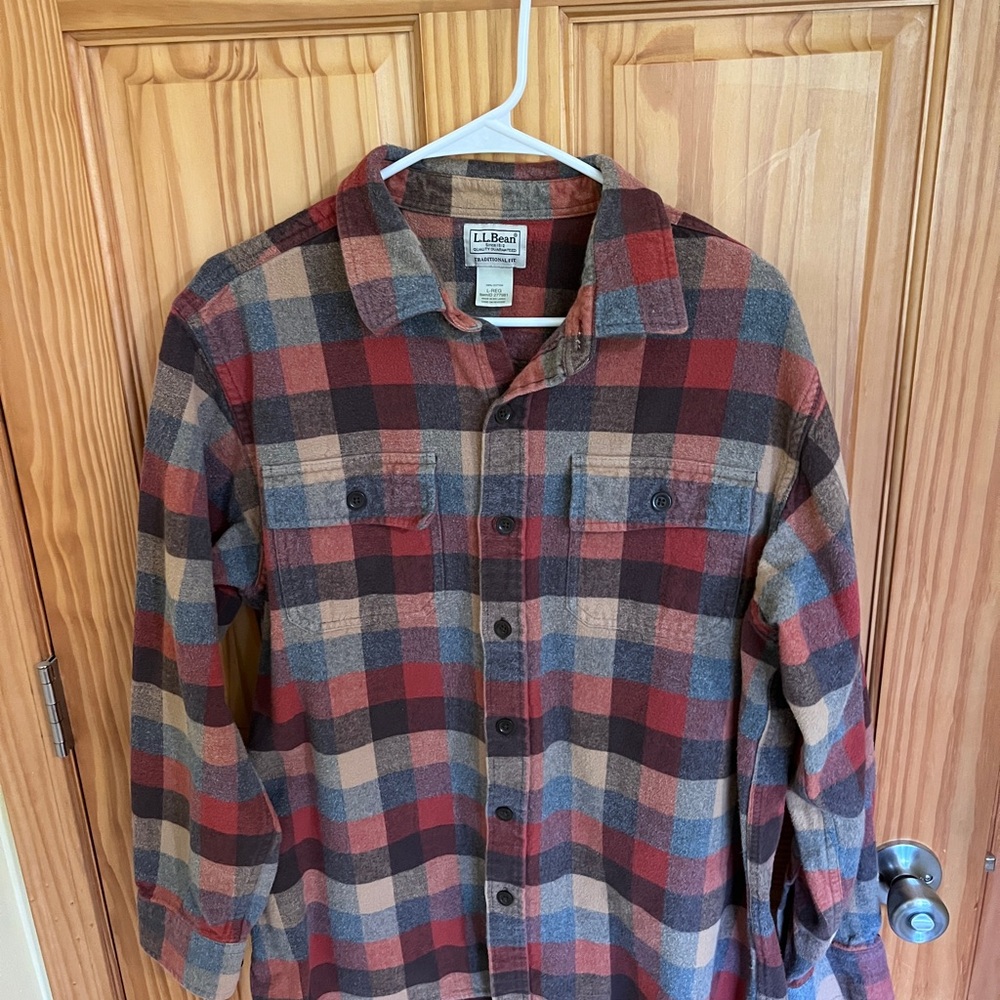 L.L. Bean Men's Plaid Button-Down Shirt - Red and Brown